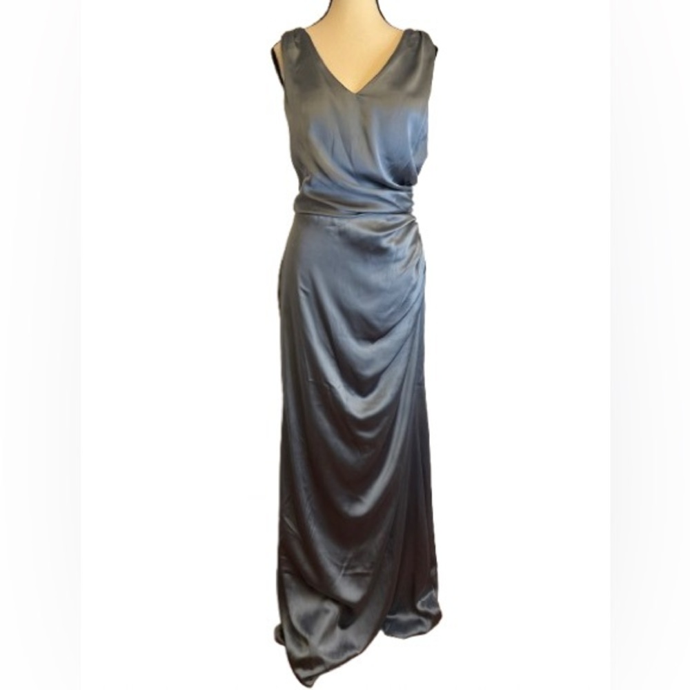Revelry Dawson Satin Formal Prom Bridesmaid Dress in Eucalyptus Green Sz  10
